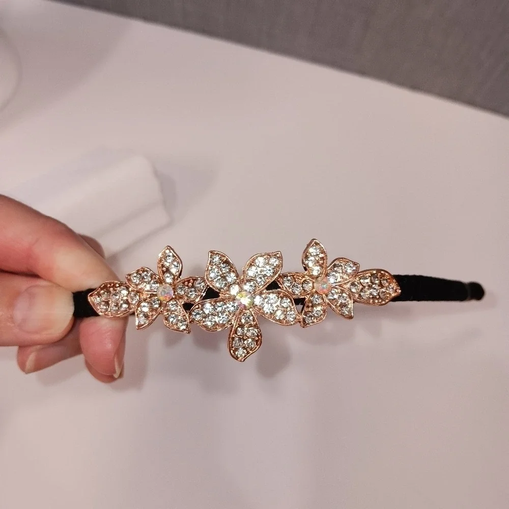 Sparkly Rhinestone Floral Headband Bridal Wedding Guest Glam Fairycore Boho Chic